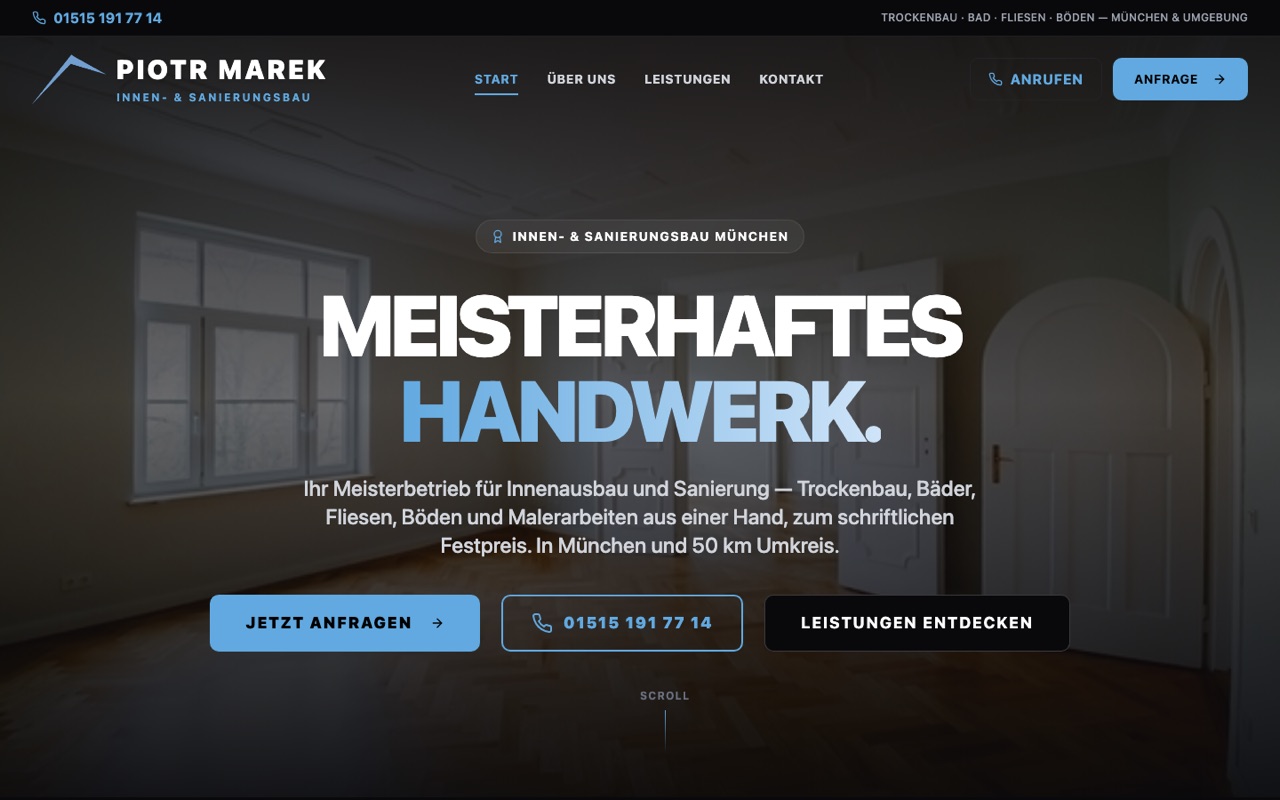 Website von Piotr Marek, Innen- und Sanierungsbau in München
