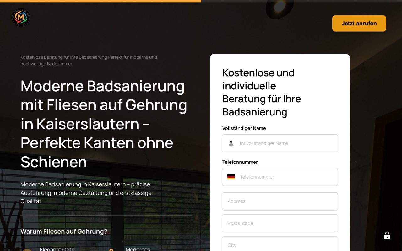 Startseite der Website von Fliesen Molitor — Badsanierung Kaiserslautern